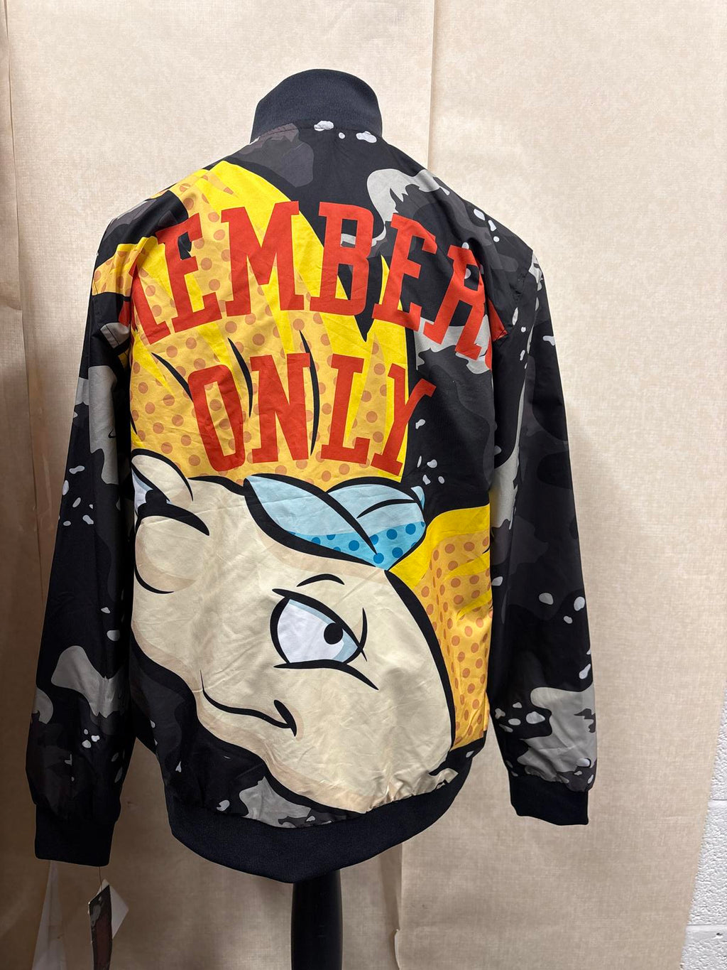 Members Only X Nickelodeon hey Arnold Black Camouflage Bomber Jacket Size L new