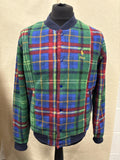 Polo Ralph Lauren Fleece Bomber Jacket Green Blue Red Plaid check tartan size M