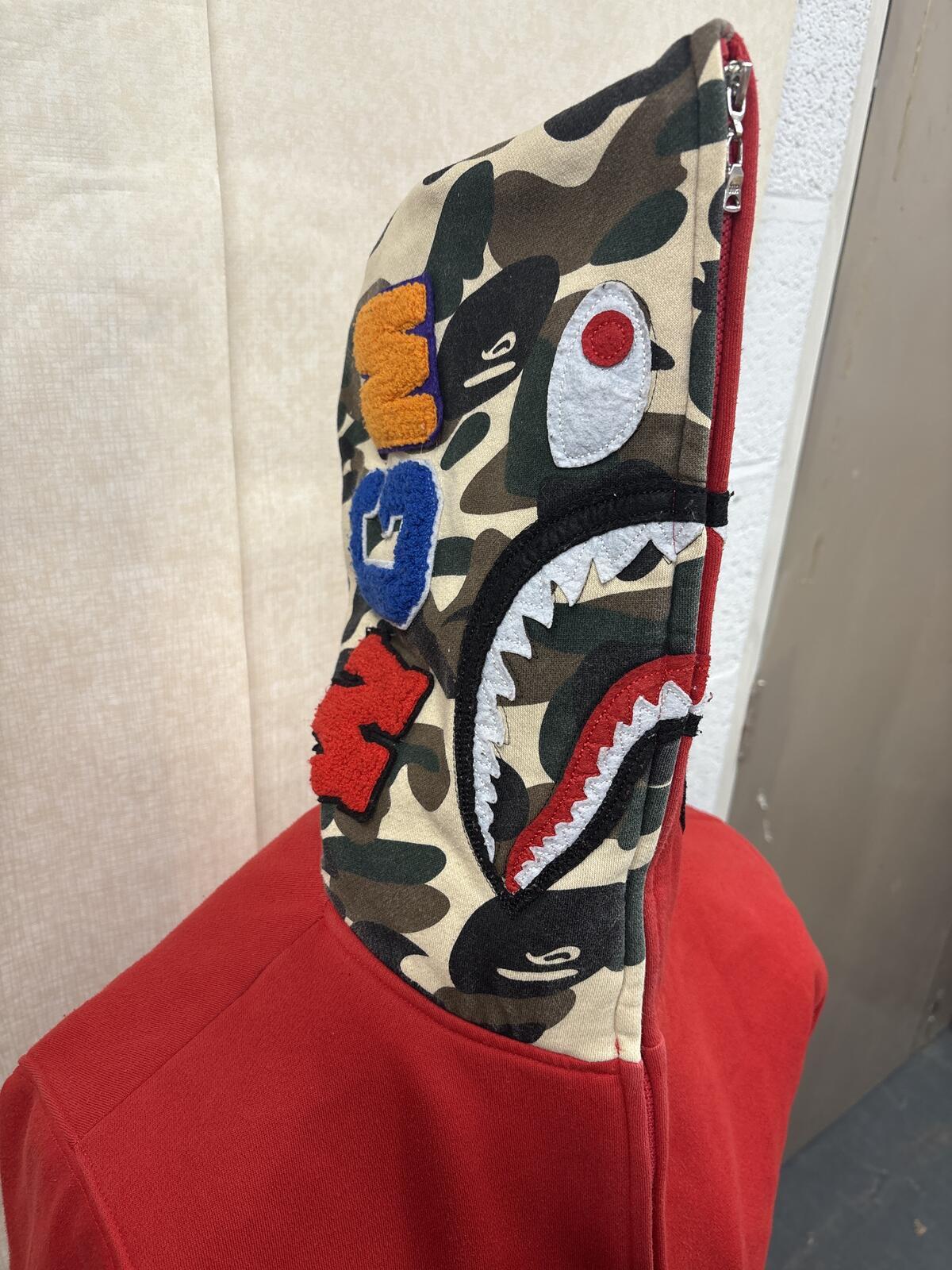 Bape a bathing ape Red full zip first shark Hoodie Camo Details size M