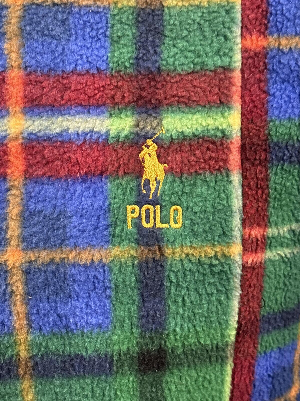 Polo Ralph Lauren Fleece Bomber Jacket Green Blue Red Plaid check tartan size M