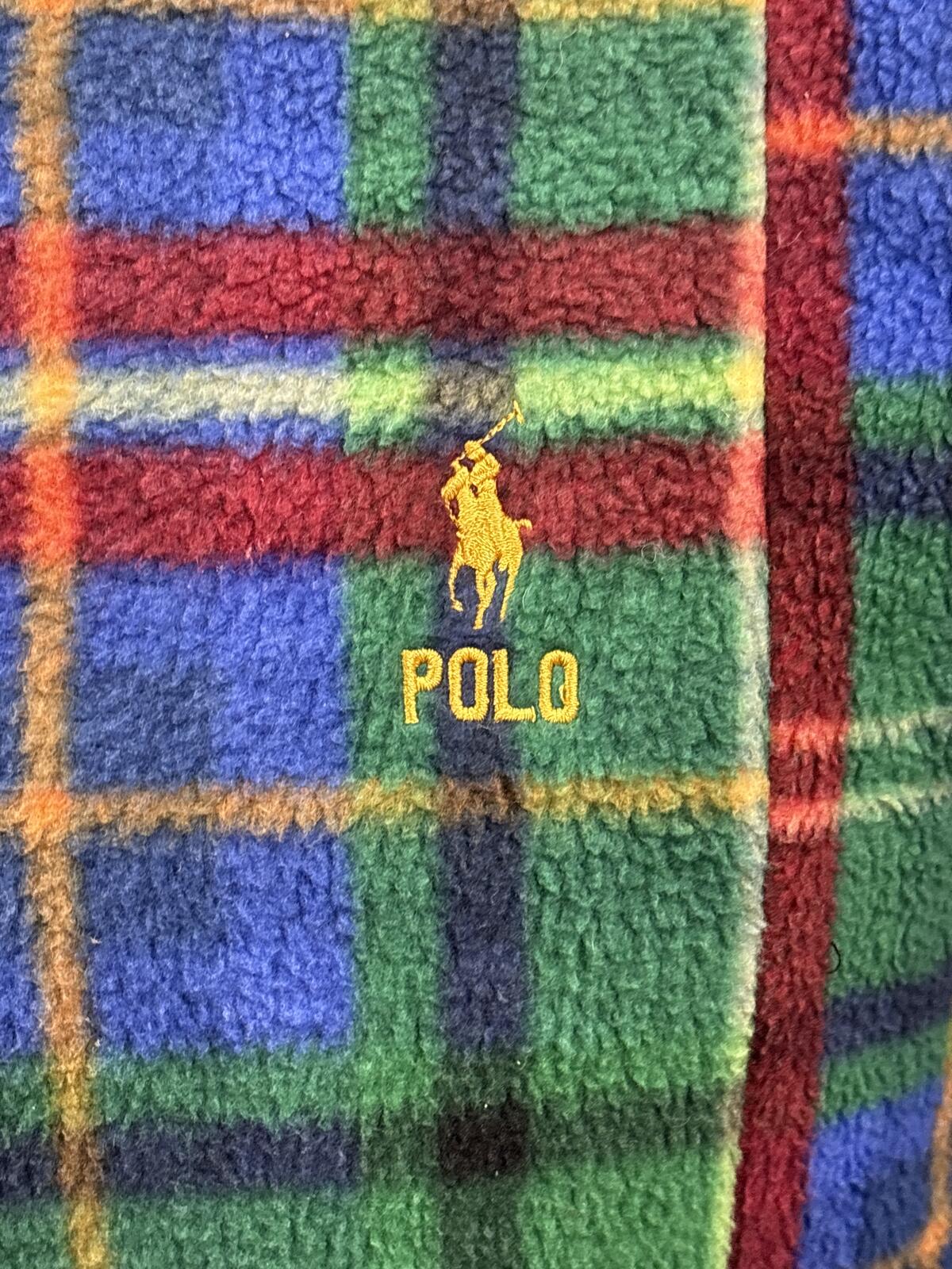 Polo Ralph Lauren Fleece Bomber Jacket Green Blue Red Plaid check tartan size M