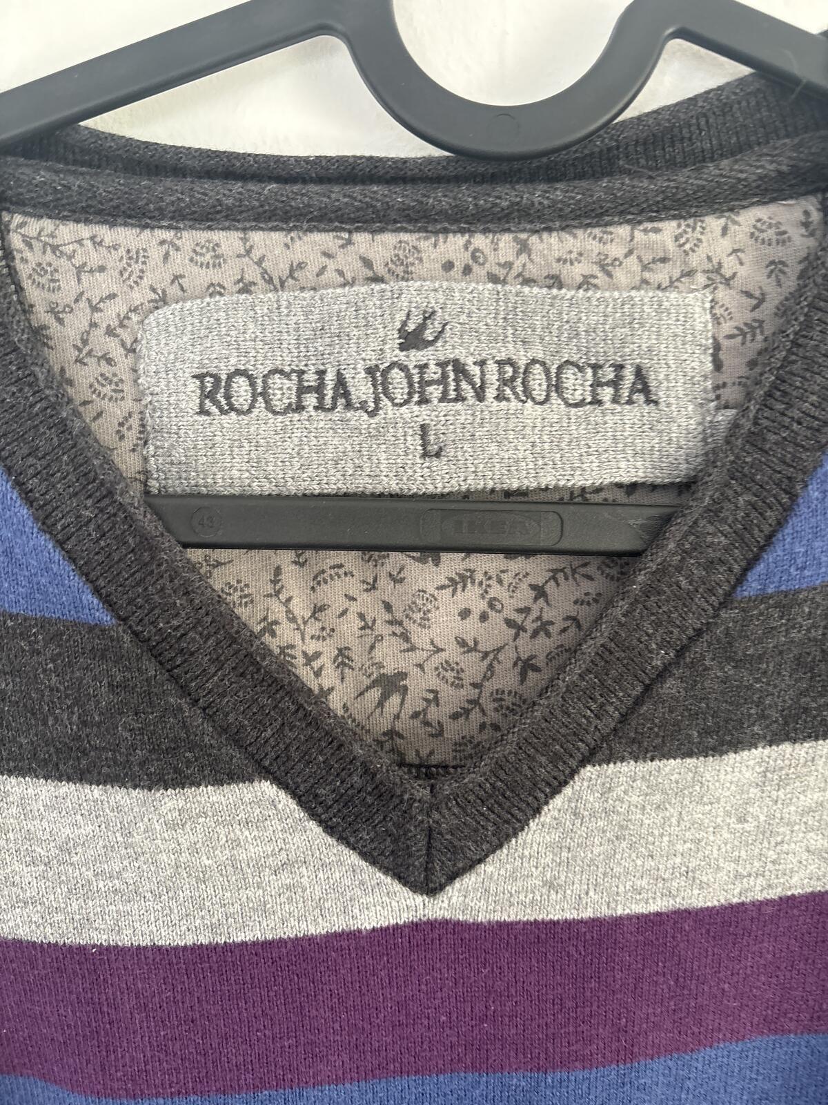 Rocha John Rocha Striped V-Neck Sweater Size L 100% cotton