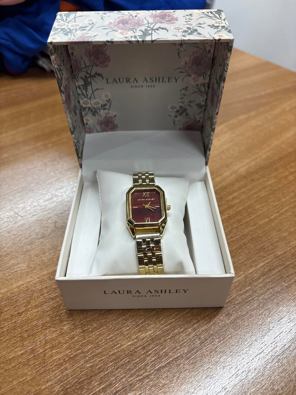 Laura Ashley mini bracelet two tone Gold Watch with Burgundy Face new boxed