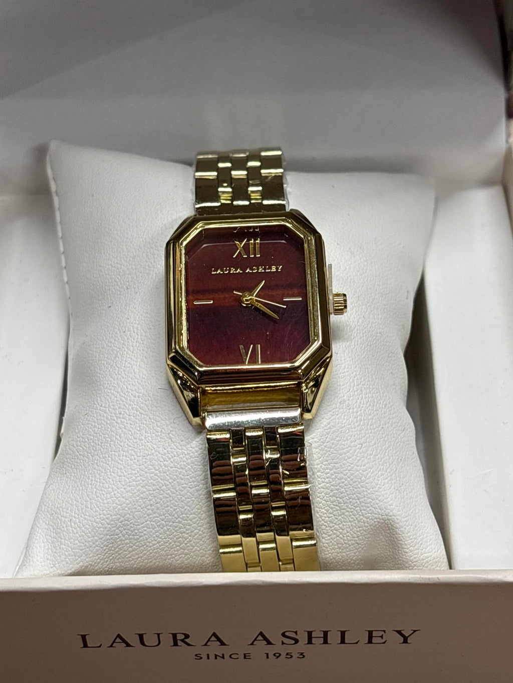 Laura Ashley mini bracelet two tone Gold Watch with Burgundy Face new boxed