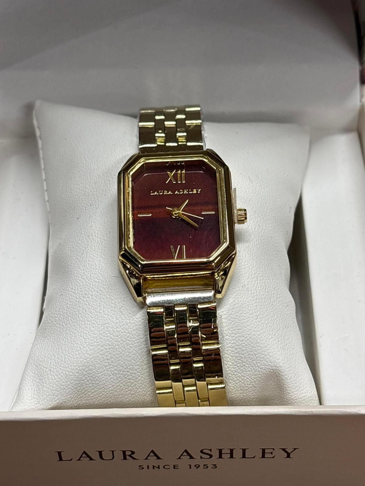 Laura Ashley mini bracelet two tone Gold Watch with Burgundy Face new boxed