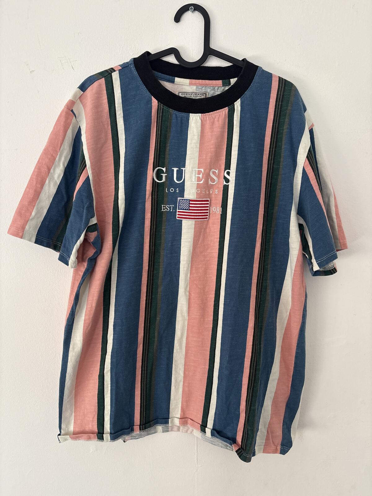 Guess Jeans Striped Logo T-Shirt top tee size M Medium