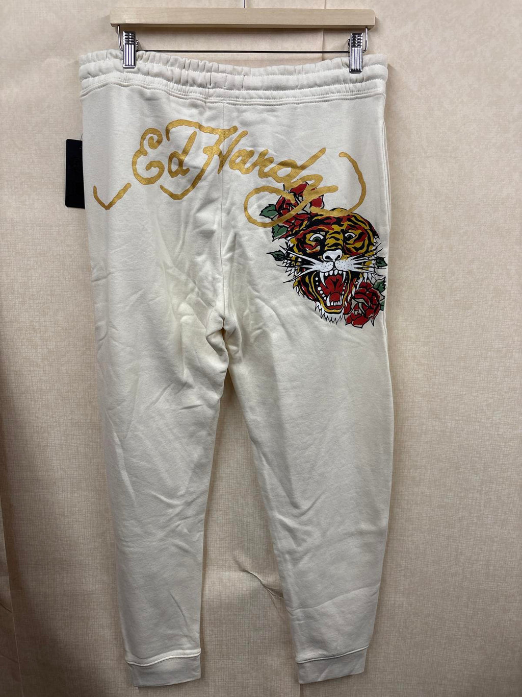 Ed Hardy White ivory Hoodie & Joggers Set Dragon tiger Print size L large new