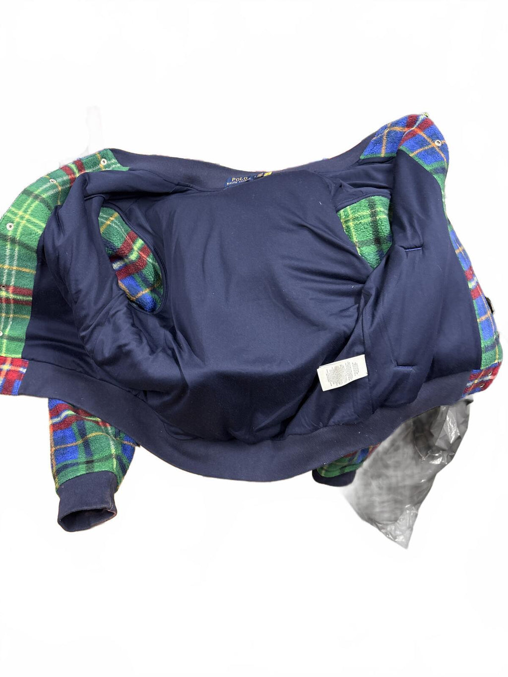 Polo Ralph Lauren Fleece Bomber Jacket Green Blue Red Plaid check tartan size M