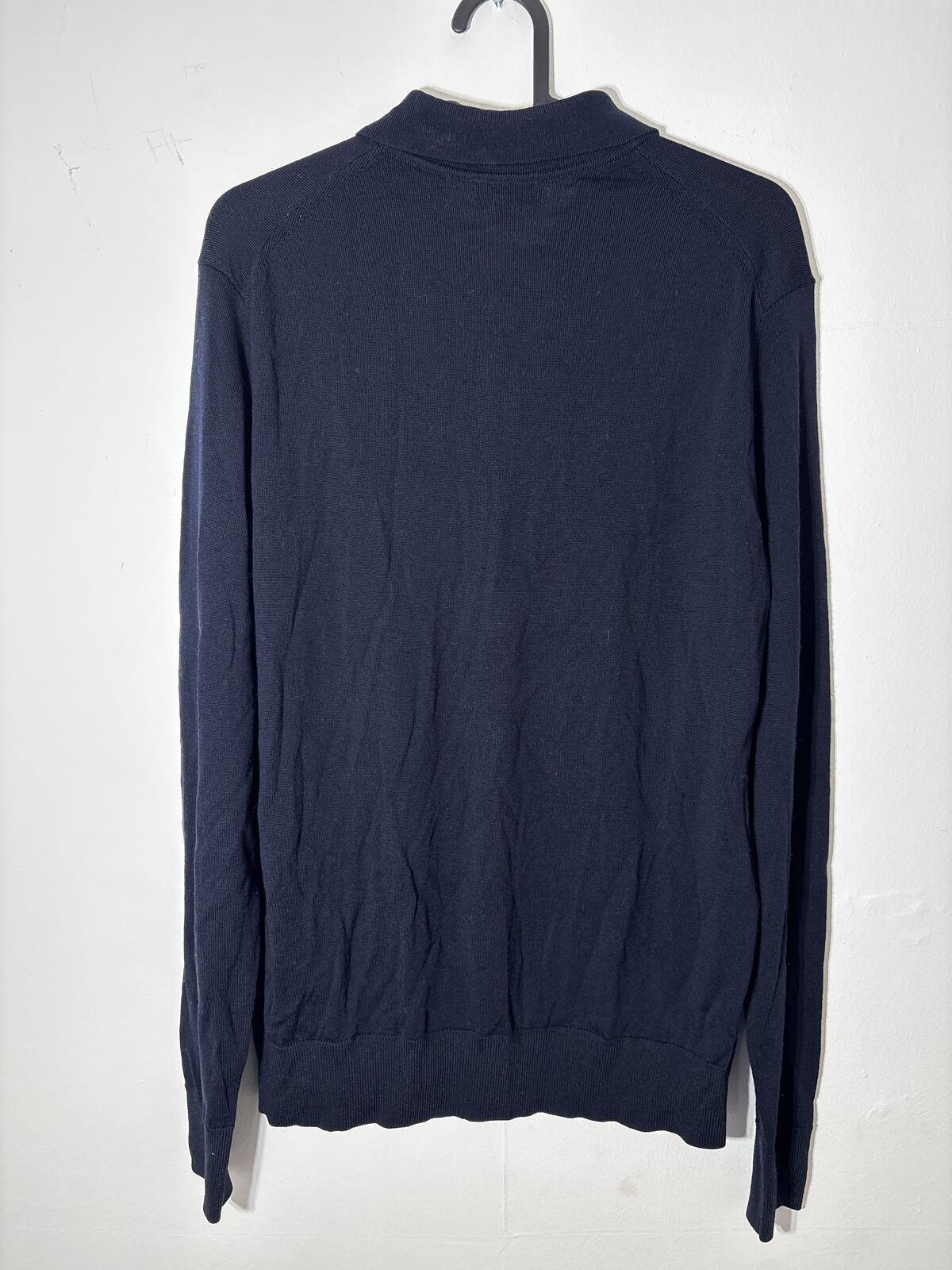 Uniqlo Men's Navy Wool Long Sleeve Polo Shirt Size S small 100% wool