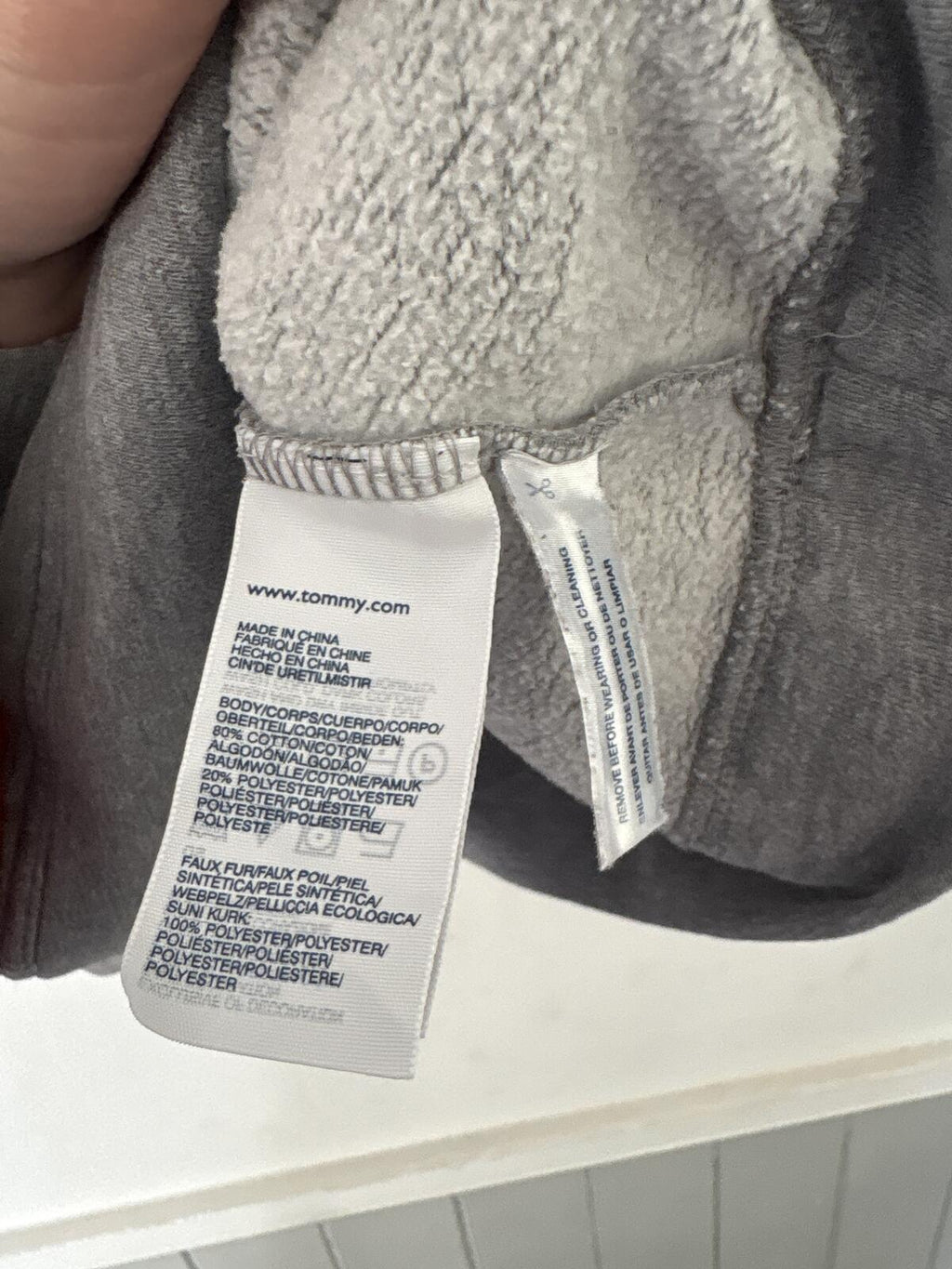Tommy Hilfiger Grey Hoodie with Sherpa Lining and fluffy Teddy 'H' Patch size M