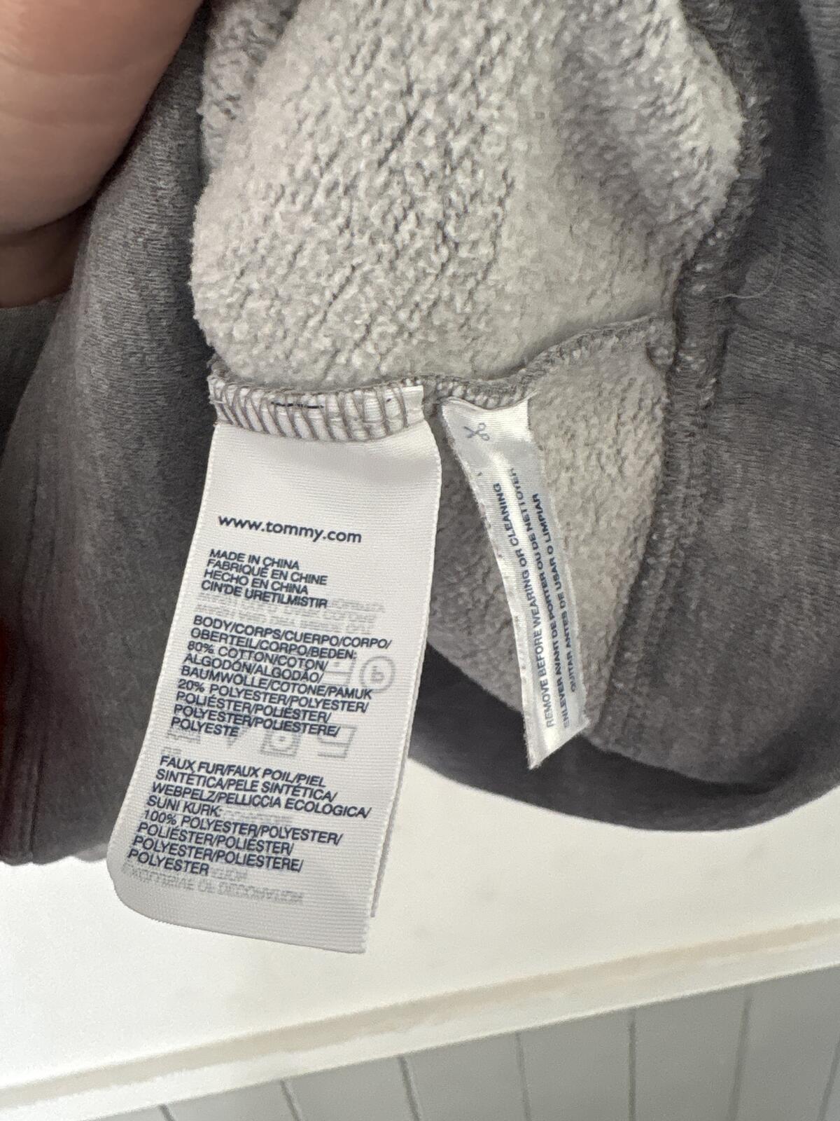 Tommy Hilfiger Grey Hoodie with Sherpa Lining and fluffy Teddy 'H' Patch size M