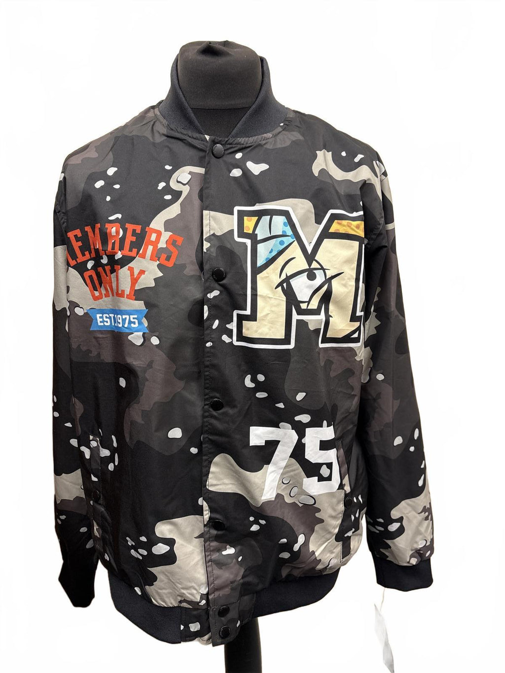 Members Only X Nickelodeon hey Arnold Black Camouflage Bomber Jacket Size L new