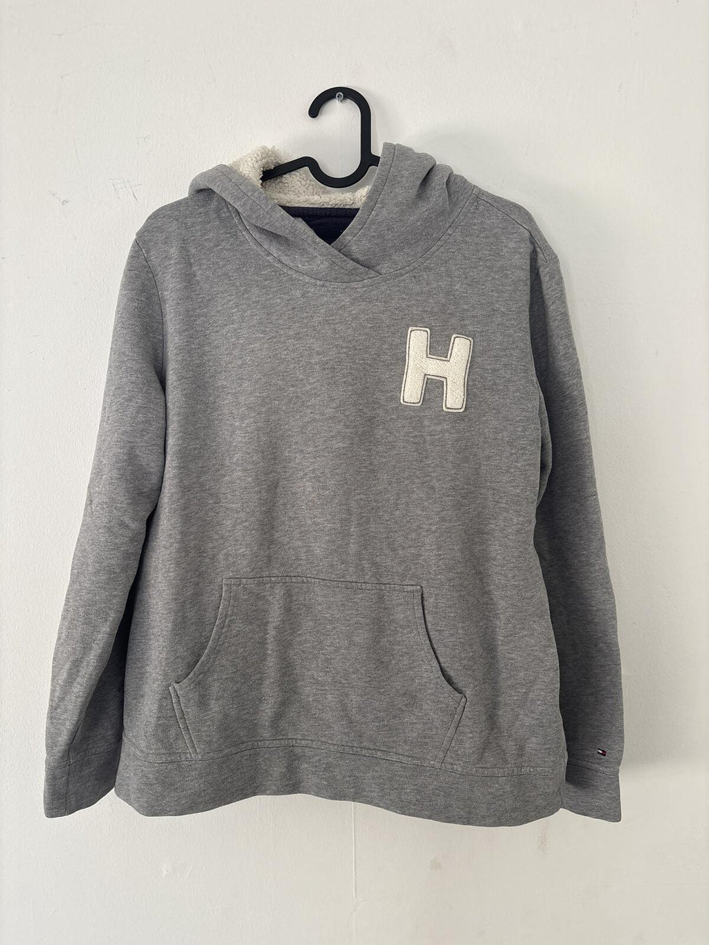 Tommy Hilfiger Grey Hoodie with Sherpa Lining and fluffy Teddy 'H' Patch size M