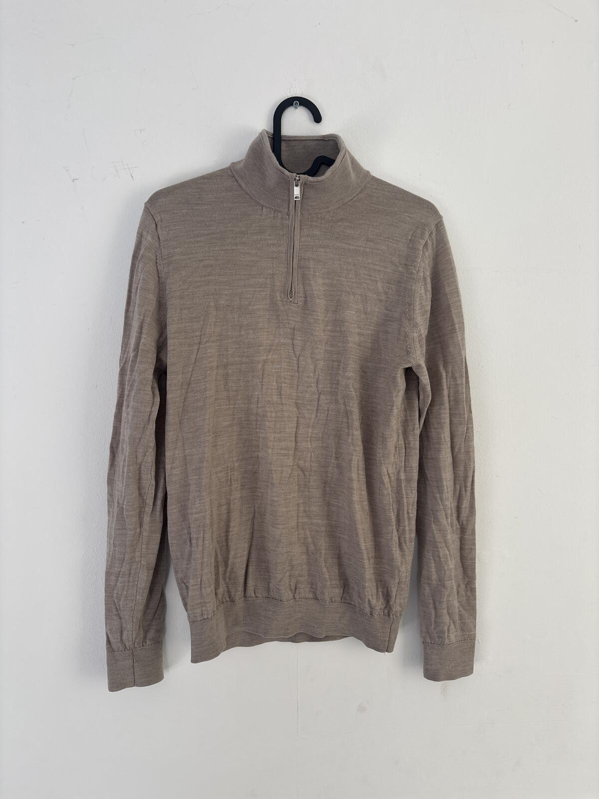 Reiss Beige Half-Zip merino wool extra fine Sweater jumper Size S small