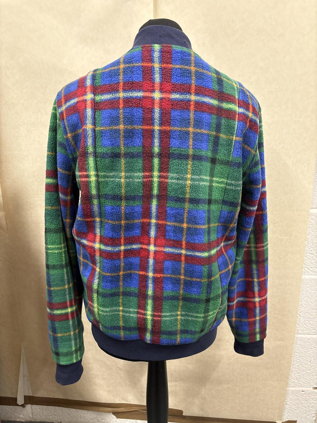 Polo Ralph Lauren Fleece Bomber Jacket Green Blue Red Plaid check tartan size M