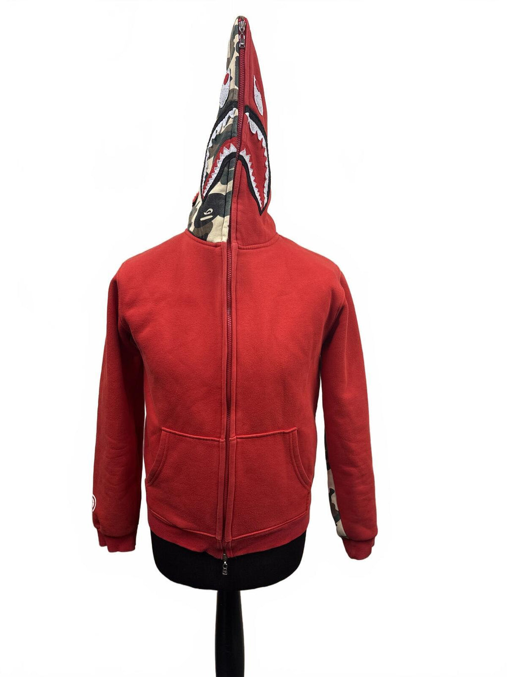 Bape a bathing ape Red full zip first shark Hoodie Camo Details size M