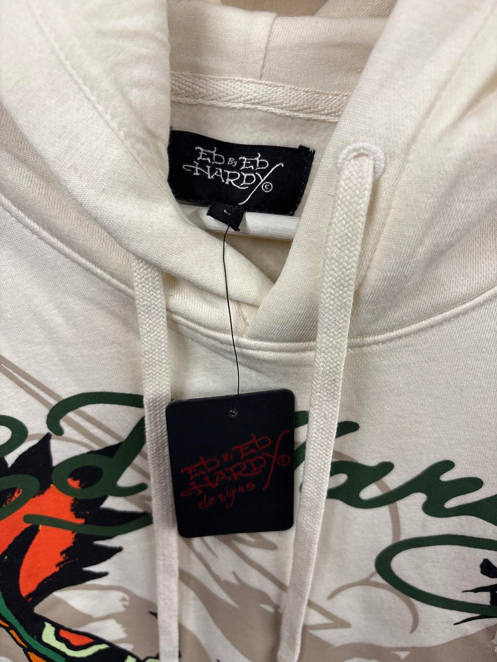 Ed Hardy White ivory Hoodie & Joggers Set Dragon tiger Print size L large new