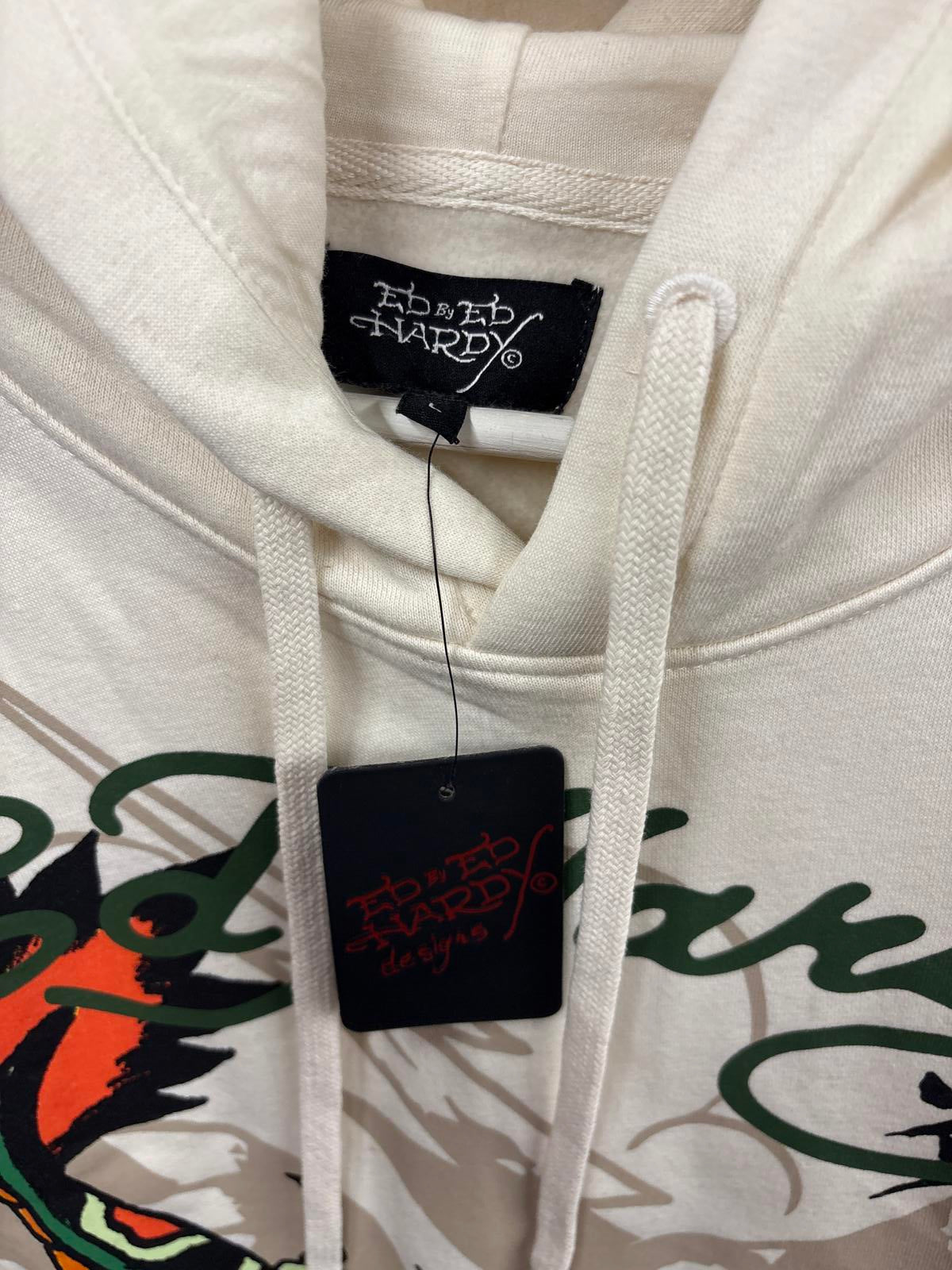 Ed Hardy White ivory Hoodie & Joggers Set Dragon tiger Print size L large new
